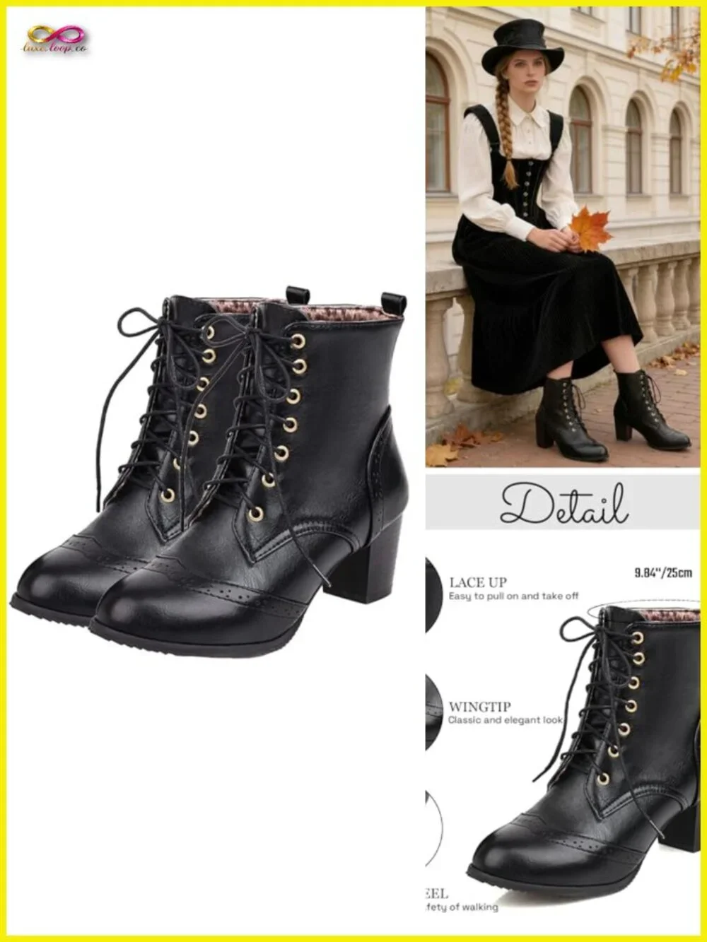 Lace Up Chunky Heel Ankle Boots Side Zip Short Booties